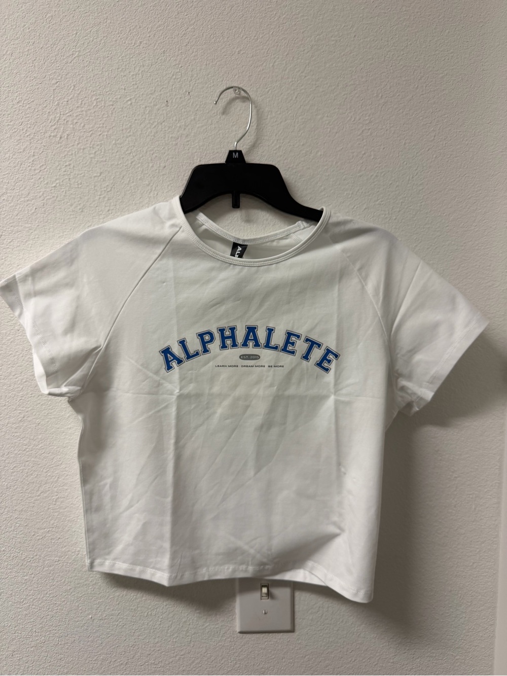 Alphalete White Tee with Blue Logo - Kids Short Sleeve